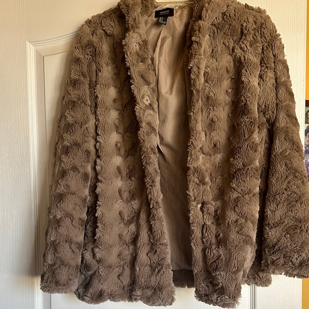 Forever 21 Hooded Chocolate Teddy Jacket, size S. Like new